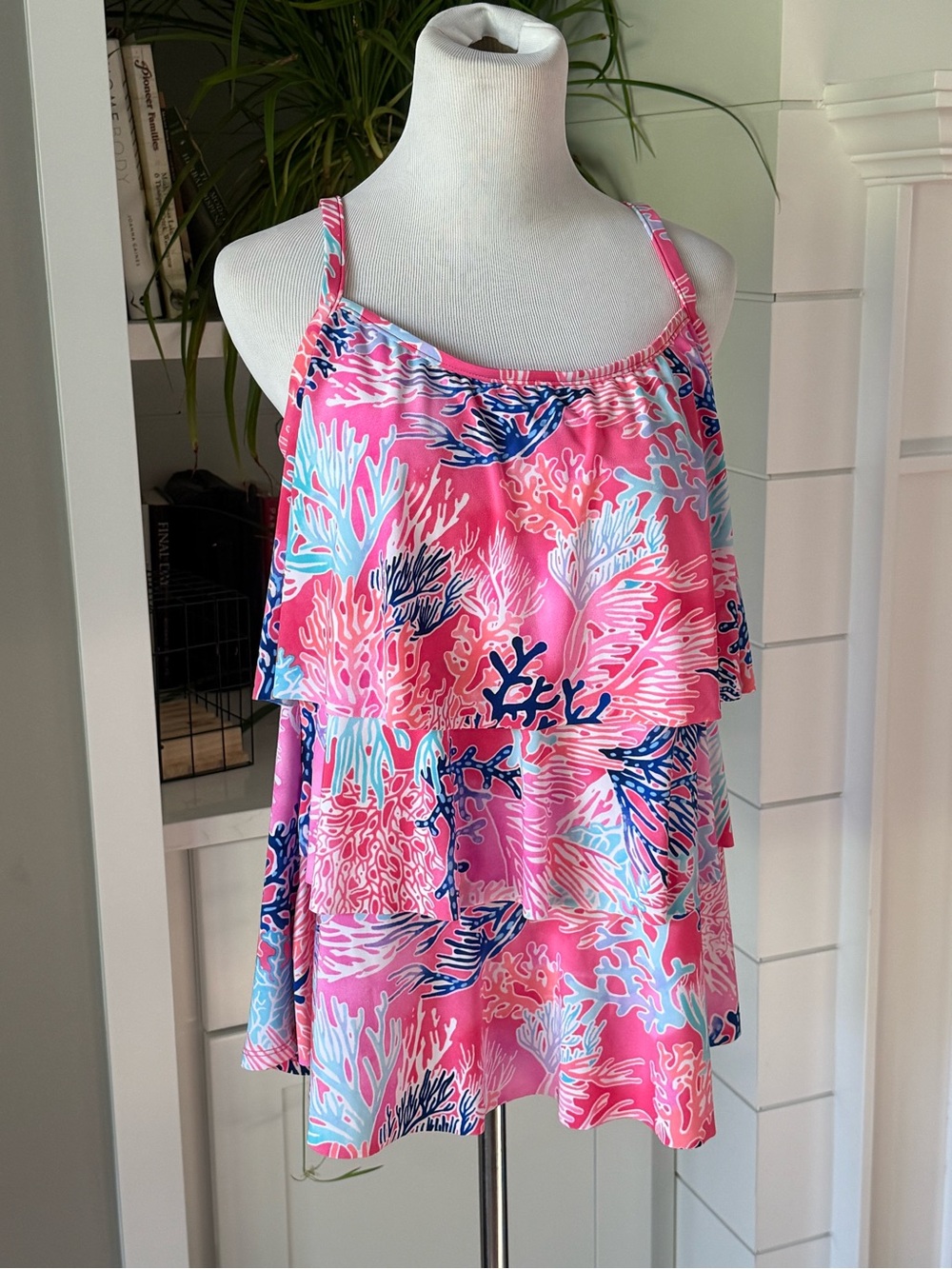 Plus Size 20 Tankini Layered Swim Top Neon Pink NWT Flattering 2-DAY SALE!
